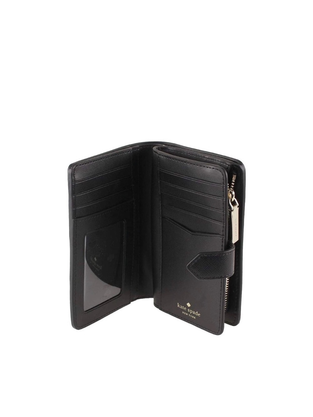 kate spade Two-Tone Black and Cream Compact Wallet with Gold Logo - Picture 2 of 14